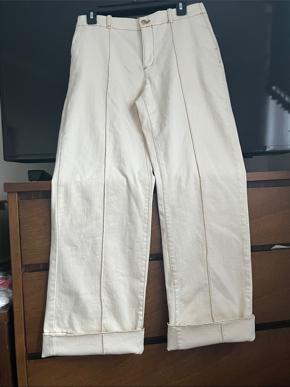 Zara Cream Straight-Seam Chinos